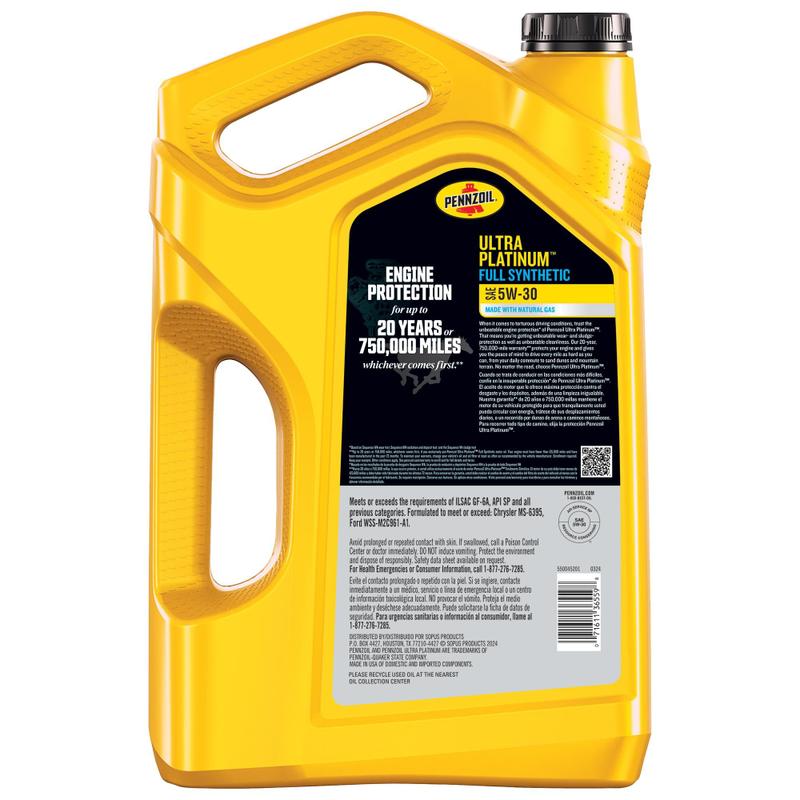 Pennzoil Ultra Platinum 5W-30 5クォート Óleo de motor Pennzoil Ultra Platinum 5W-30 totalmente sintético